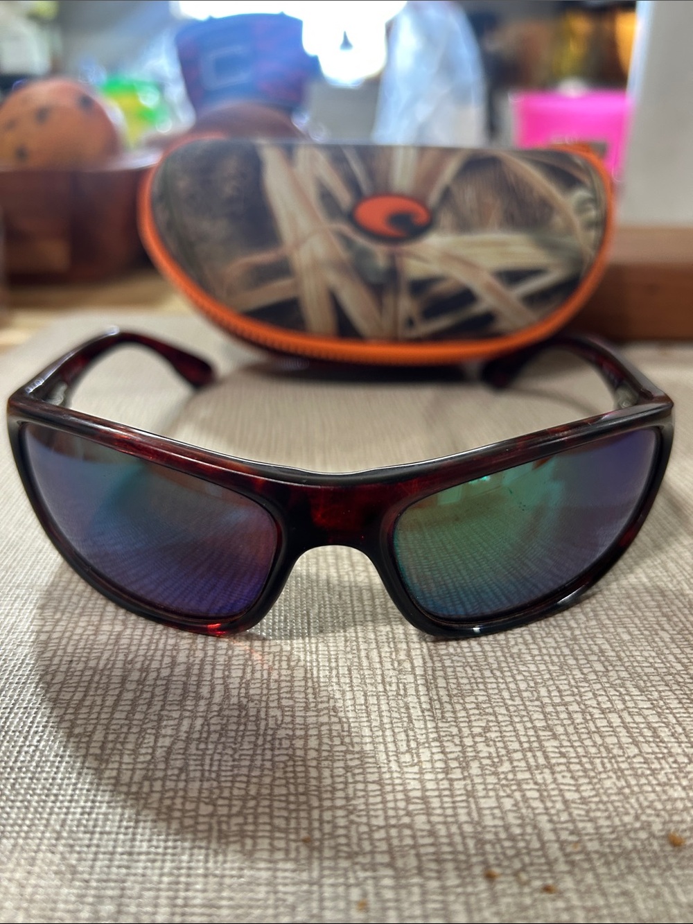 Costa Men's Sunglasses - Dark Red Frame with Blue-Green Mirrored Lenses